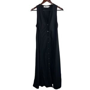 Proenza Schouler | Black Rumbled Button Front Sleeveless Midi Maxi Dress
